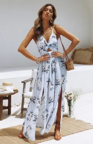 Vestido Femenino Largo de Una Sola Pieza con Abertura