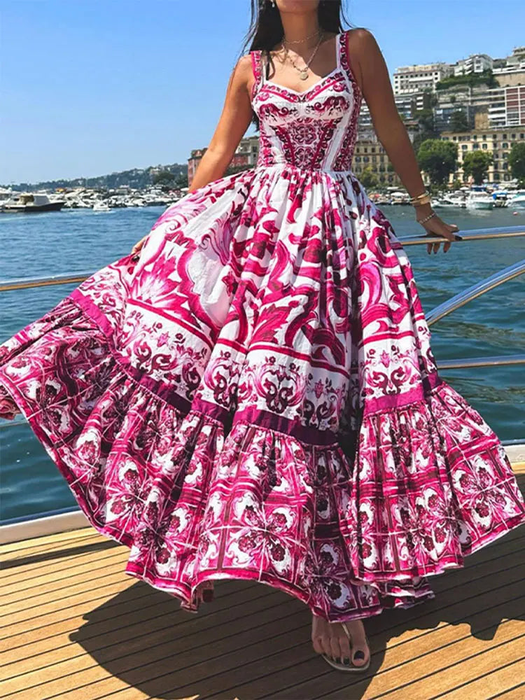 Detalle del Vestido Femenino Largo Estampado