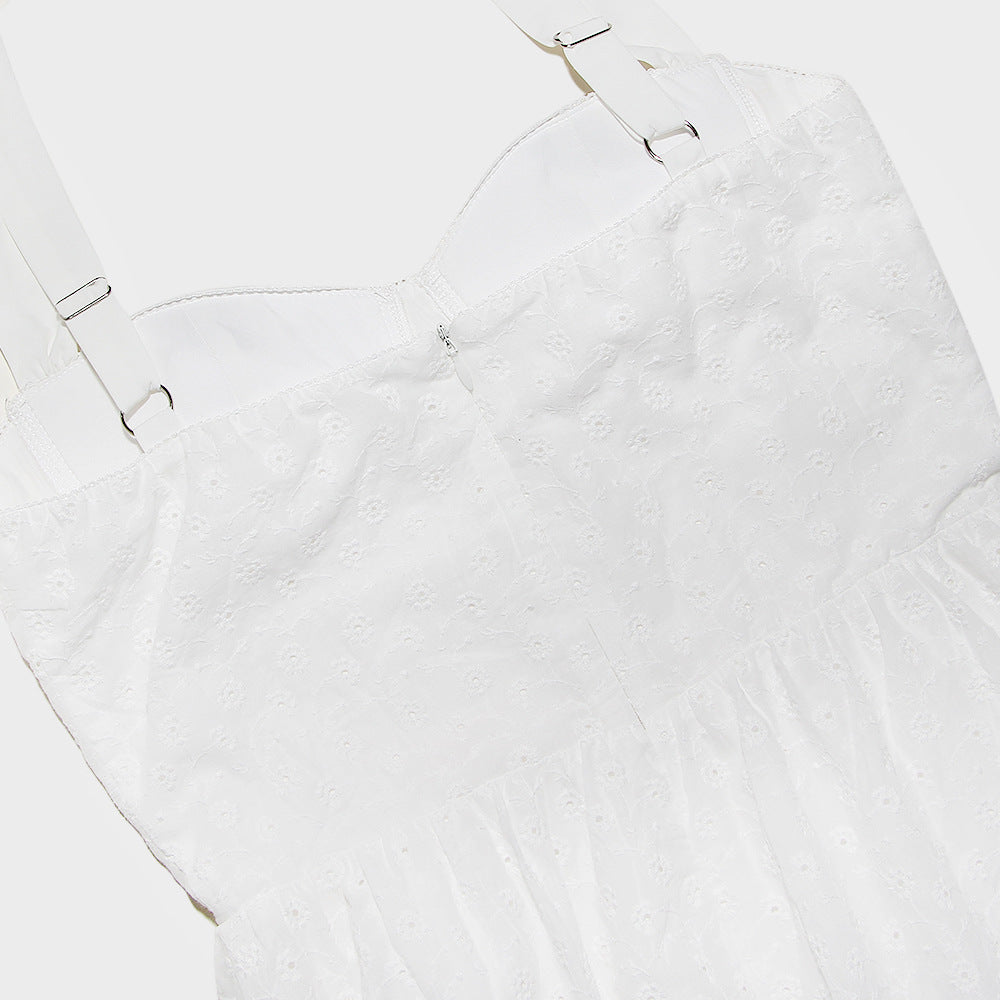 Detalhe do Vestido Feminino Midi de Renda com Alça Larga Branco