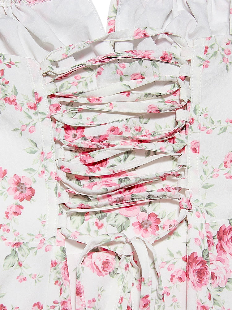 Detalle del Vestido Femenino Midi Floral con Tirantes Anchos