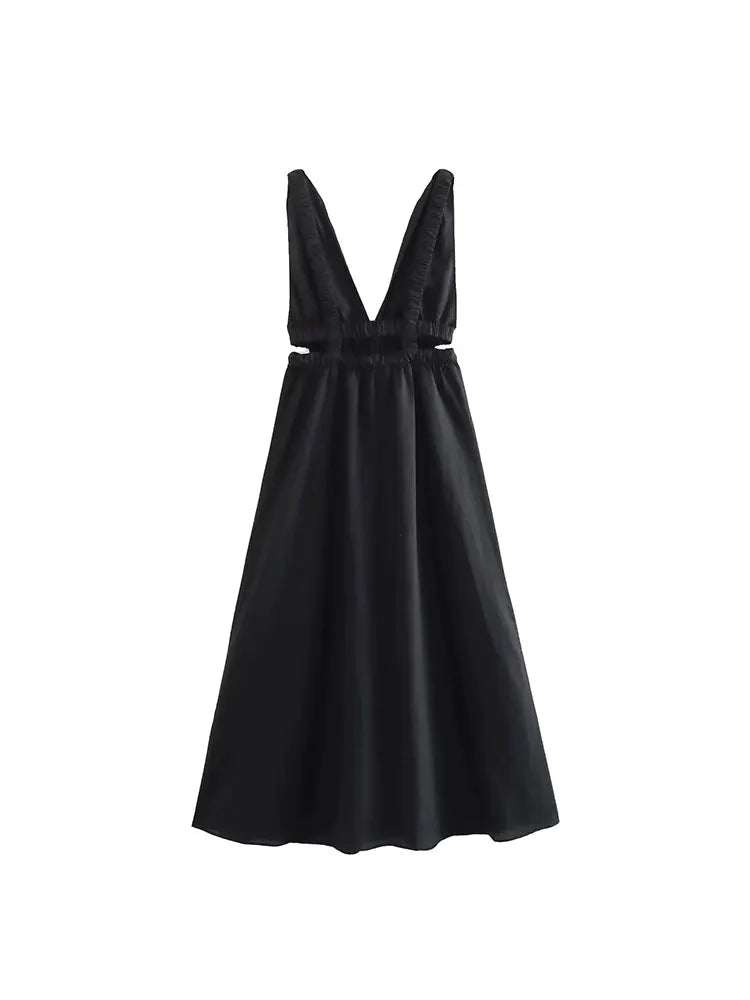 Vestido Feminino Midi com Decote em V