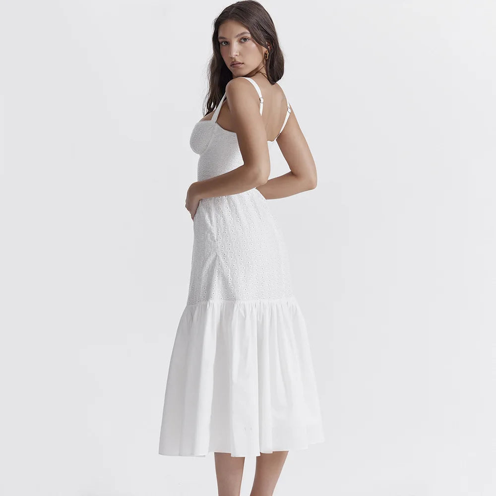 Como Estilizar seu Vestido Feminino Midi de Renda com Alça Larga Branco