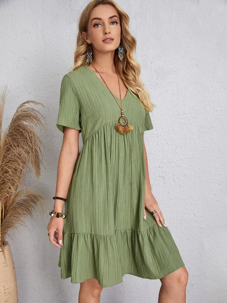 Vestido Femenino Midi con Manga Volante